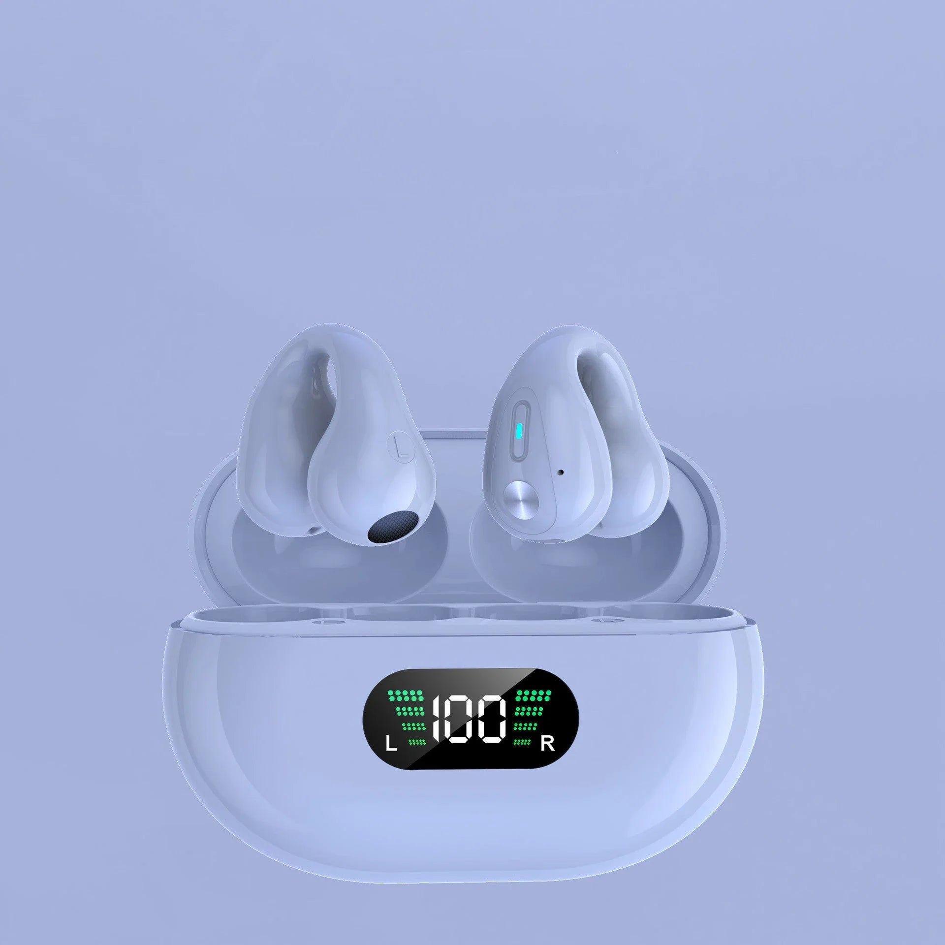Bone conduction Bluetooth earphones with powerful bass, comfortable ear clip design, and long-lasting battery life
