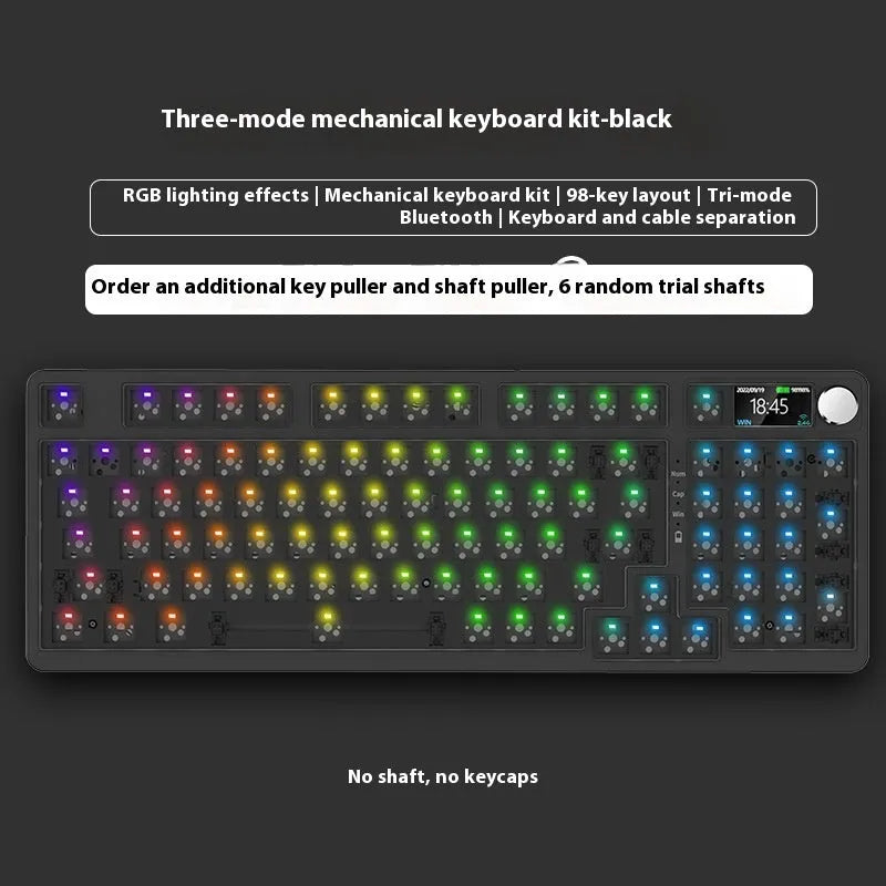 98-key wireless mechanical keyboard kit in black or white with optional LED screen and metal knob