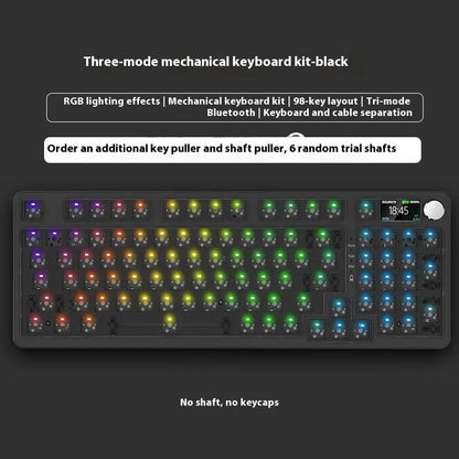 98-key wireless mechanical keyboard kit in black or white with optional LED screen and metal knob