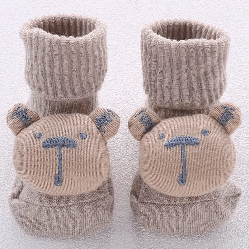 Cotton baby floor socks in multiple designs for infants aged 0-3 months