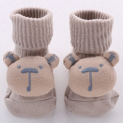 Cotton baby floor socks in multiple designs for infants aged 0-3 months