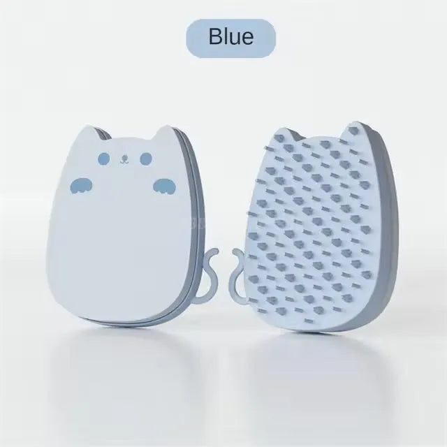 Brown sponge silicone pet comb brush with dual bristle types for cat and dog grooming