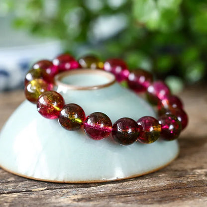 Handmade women's watermelon crystal bracelet in pastoral style with choice of bead sizes.