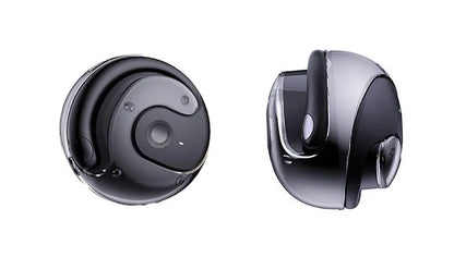 Small Coconut Ball wireless Bluetooth ear-hook headset with bone conduction, shown in Black, Milky White or Violet PC ABS