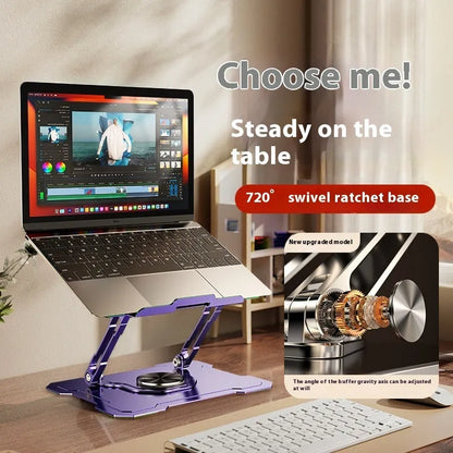 Carbon steel folding rotating notebook bracket, 260 x 220 x 46mm, for tablet and laptop desks