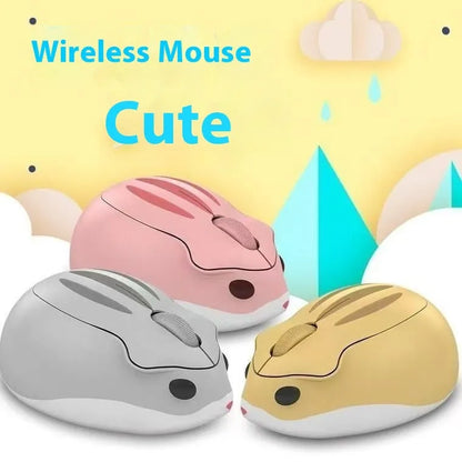 Hamster compact wireless Bluetooth mute mouse in yellow, pink, and grey colours.