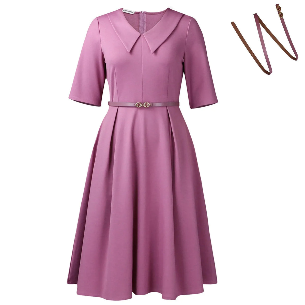 Women's solid colour African midi dress with half sleeves and a matching fabric belt.