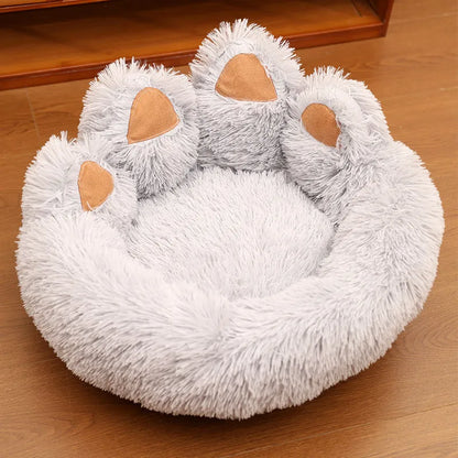 Round plush cloth dog bed in coffee colour, grey or pink, hand-shaped brush nest design, 50cm to 130cm diameter