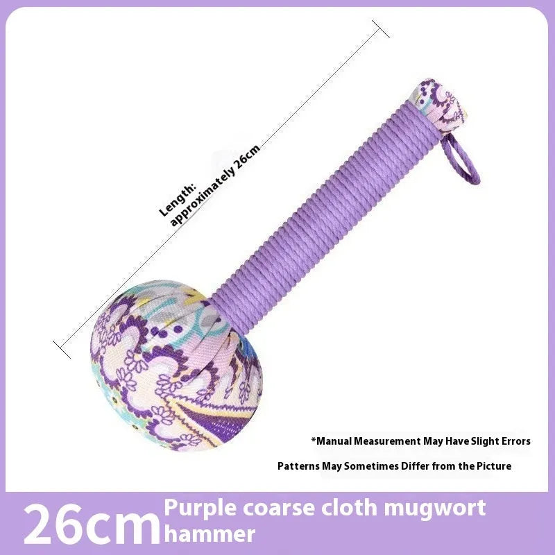 Argy wormwood health care massage hammer in green, pink, purple, red, or yellow, shown in 26cm and 31cm sizes.