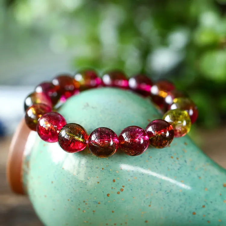 Handmade women's watermelon crystal bracelet in pastoral style with choice of bead sizes.