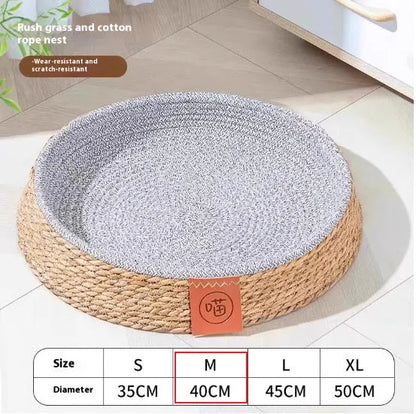Rattan cat nest bed cage showing woven construction and elevated design for feline sleeping comfort