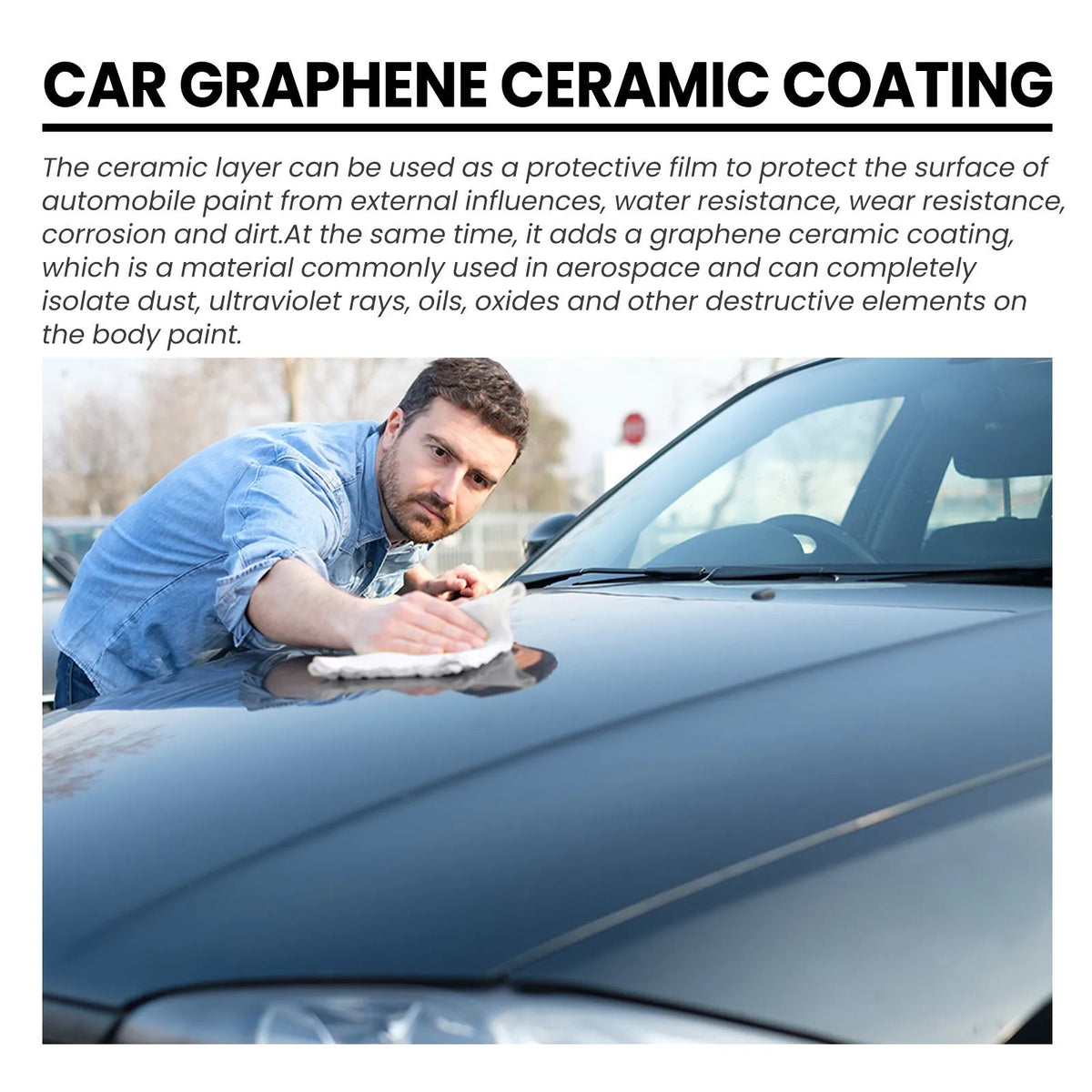 70ml automotive graphene ceramic coating kit with sponge applicator, microfiber cloths, gloves, and coating cloths