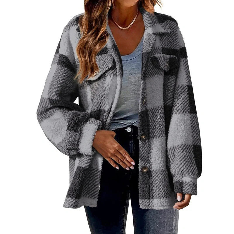 Stylish women's plush button coat in various colours for winter warmth
