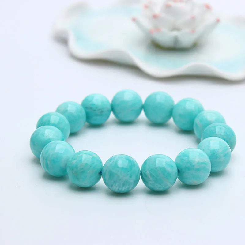 Amazonite Bracelet made from genuine amazonite gemstone beads available in three bead sizes: 8mm, 9mm, or 10mm, suitable for both men and women as a unisex accessory