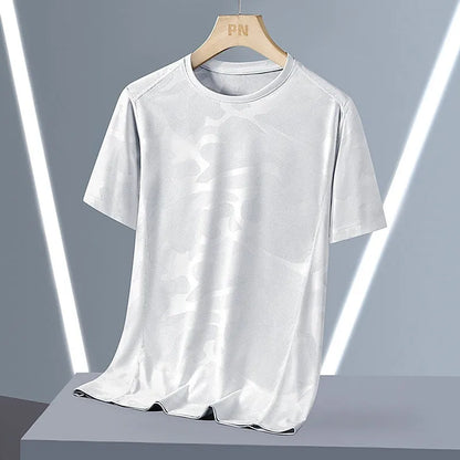 Men's camouflage pattern quick-dry summer top in nylon fabric with round neck and short sleeves