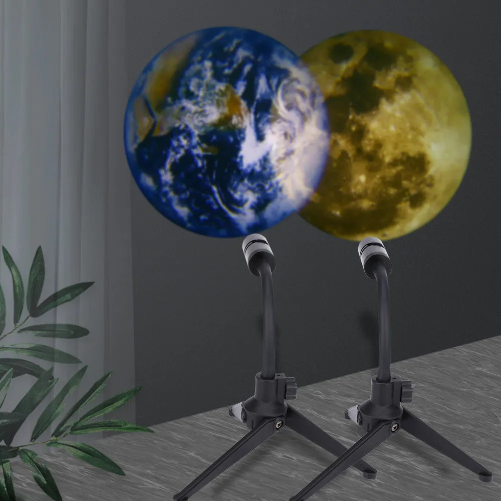 White ABS star projector lamp with adjustable hose, projecting an image of the earth onto a wall.
