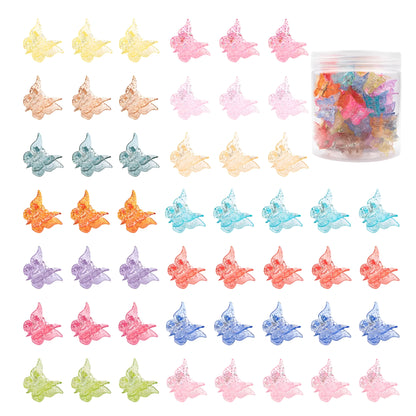 50 glitter butterfly hair claw clips in assorted colours on a white background.