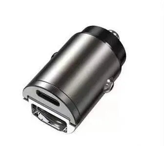 Mini 30W dual-port car cigarette lighter charger in black zinc alloy