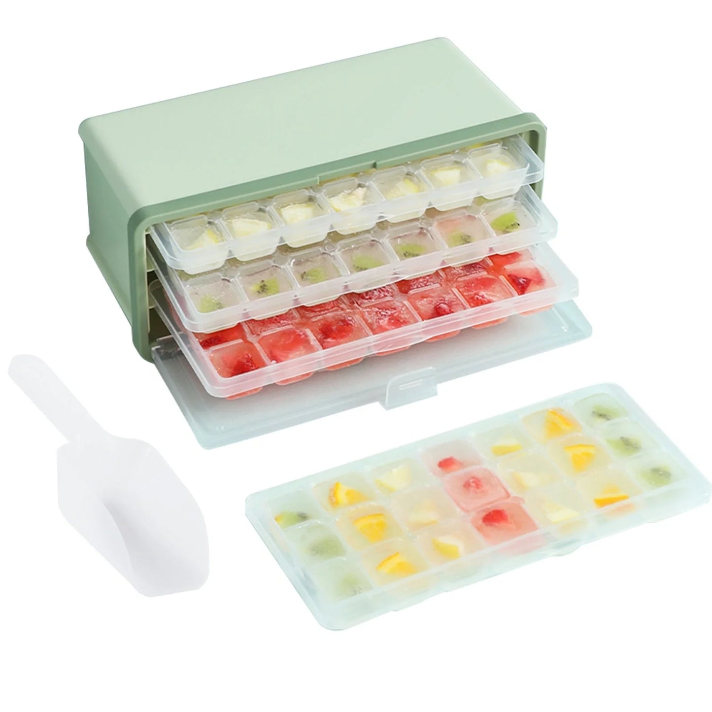 Drawer-type plastic ice cube mold maker with lid and bin for beer cooling