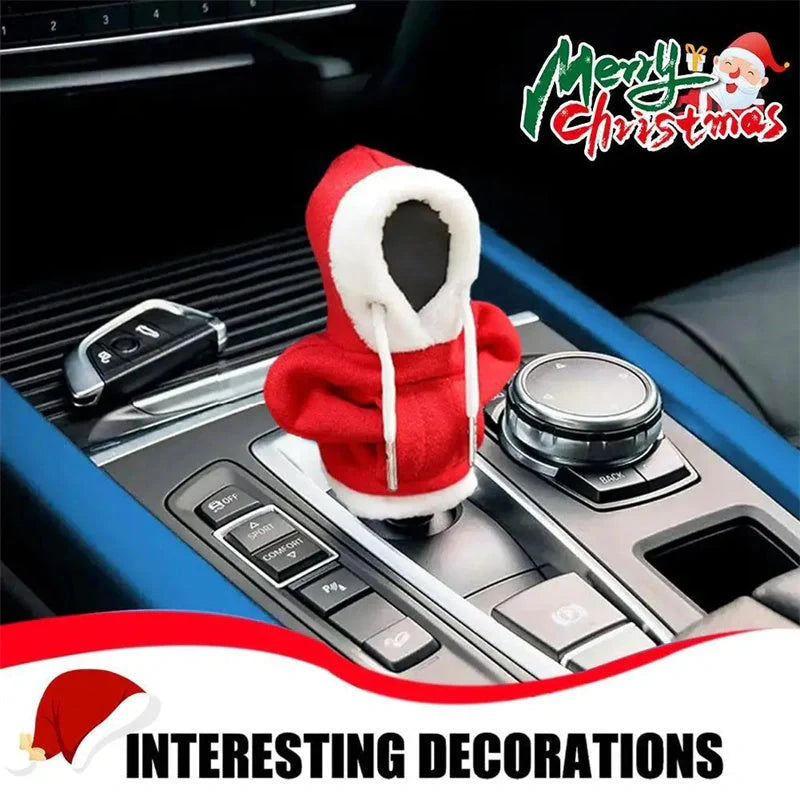 Christmas hoodie car gearshift cover in red and green