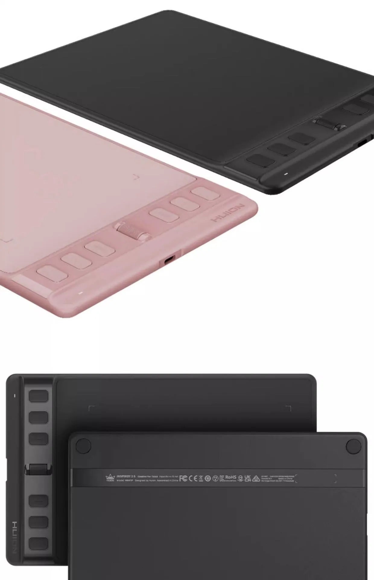 Hua Wang H641P black drawing tablet with PW110 digital pen on wooden desk