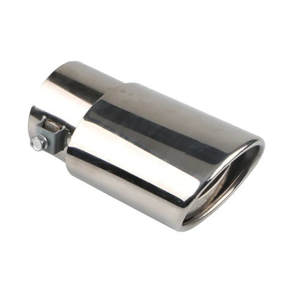 Stainless steel car exhaust tailpipe in baked blue finish, showing straight and curved outlet options.