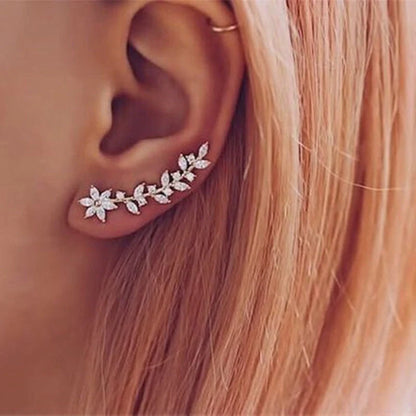 Exquisite diamond flower earrings for women in white gold, gold, and rose gold finishes