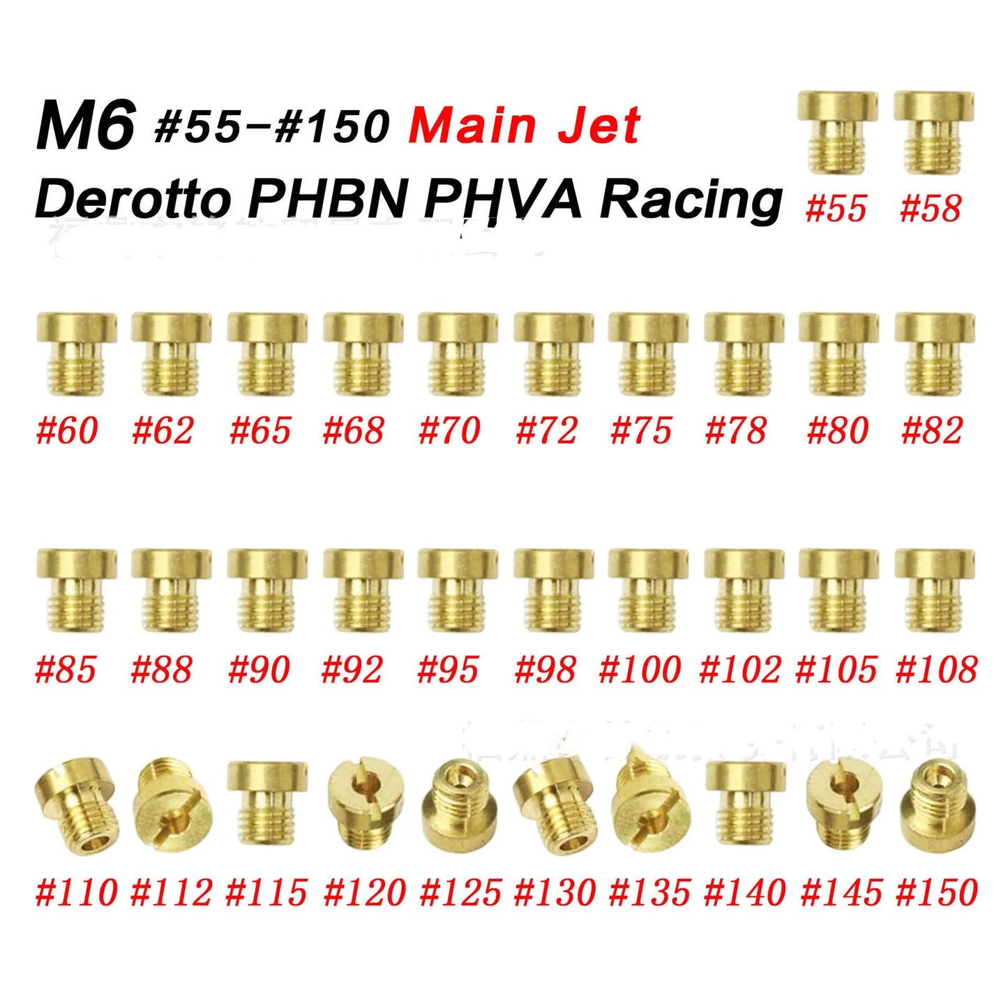 Brass M6 carburettor main jet nozzle for Derotto PHBN and PHVA models.