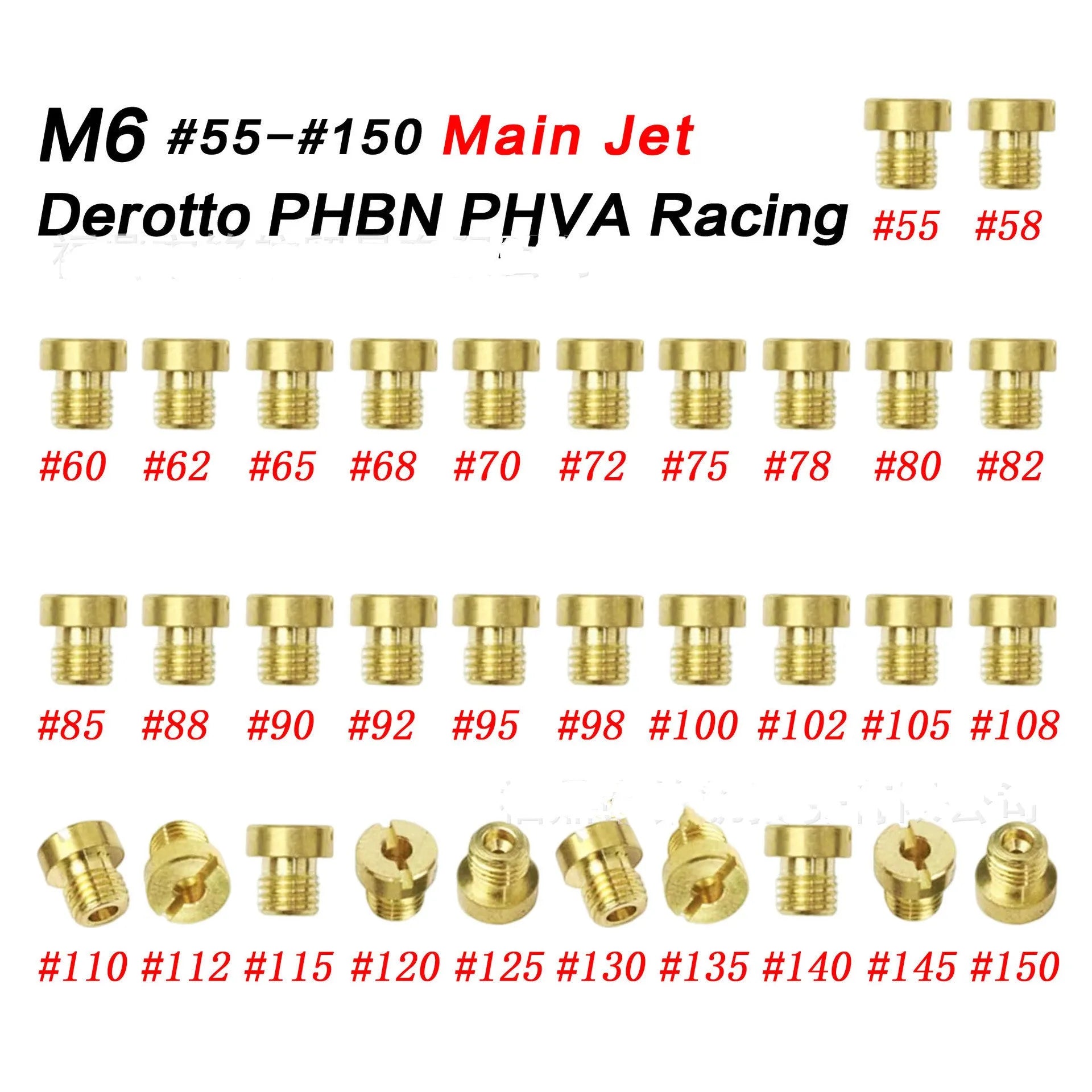 Brass M6 carburettor main jet nozzle for Derotto PHBN and PHVA models.