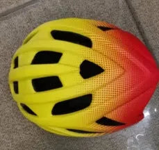 Orange cycling helmet with ventilation holes for mountain and road biking