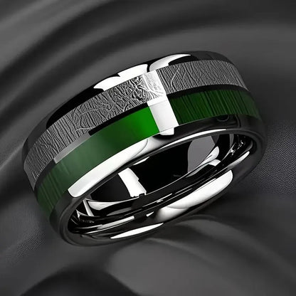 Men's 8mm stainless steel ring with green marble inlay and electroplated rigid colour finish