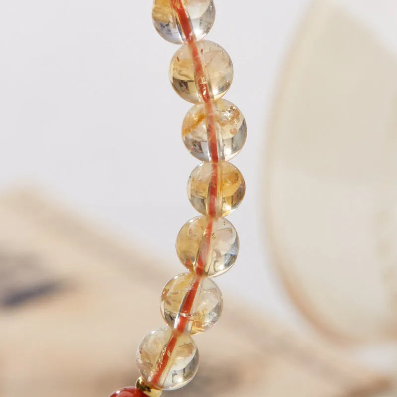 Citrine five sutra crystal bracelet with hand-woven geometric pattern and 6mm beads
