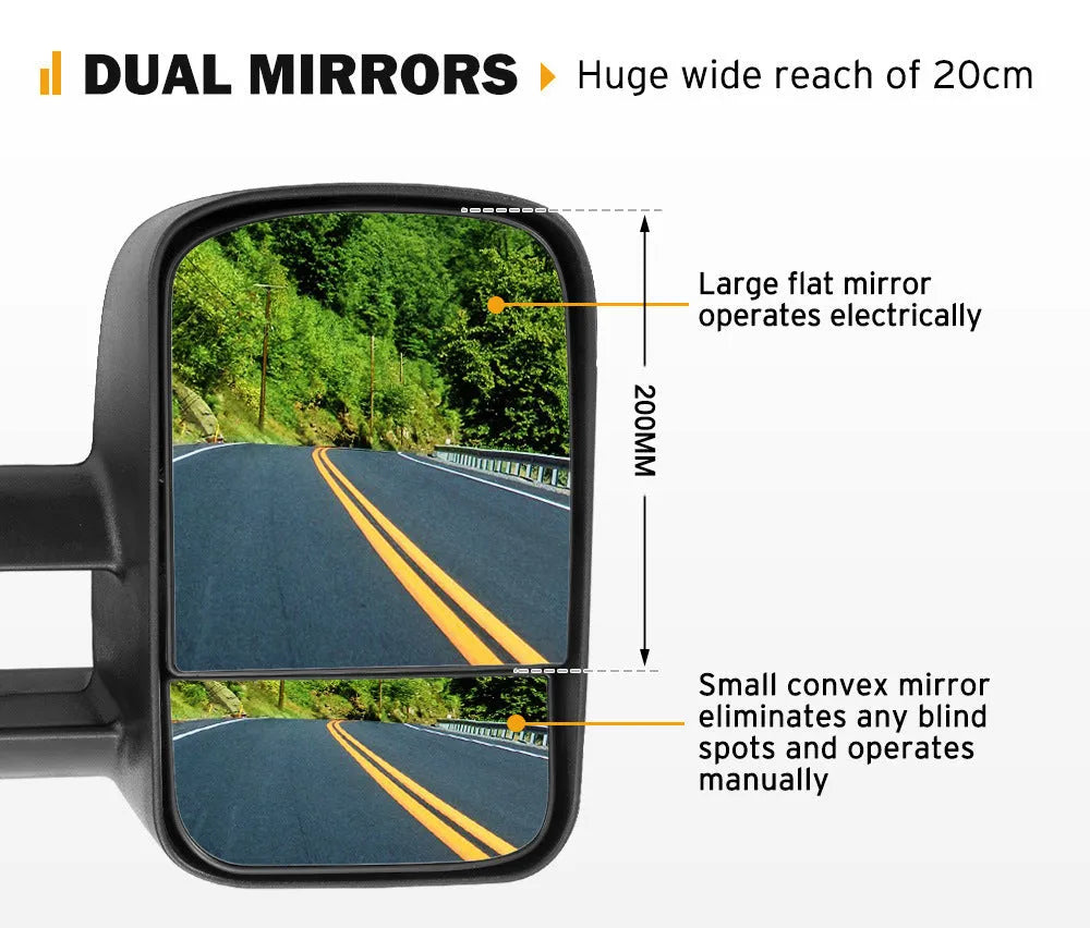 Black plastic foldable side mirror pair for Toyota Land Cruiser 100 1998-2007 models.