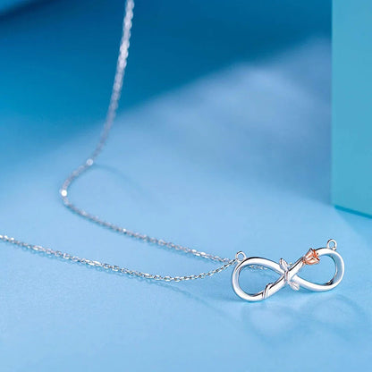 Double Fair Infinity Symbol Rose Necklace in S925 Silver with adjustable perimeter