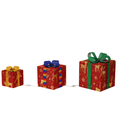 Three-piece Christmas LED light set in gift box with silver star and tricolour deer, 50 LEDs, 1000 lumens warm glow