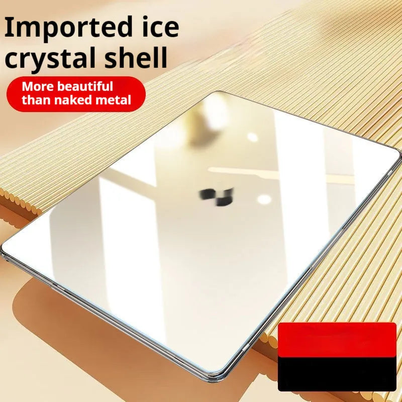 Transparent protective shell for MacBook Air and Pro laptops, showing slim 1.2mm design and ice crystal colour options