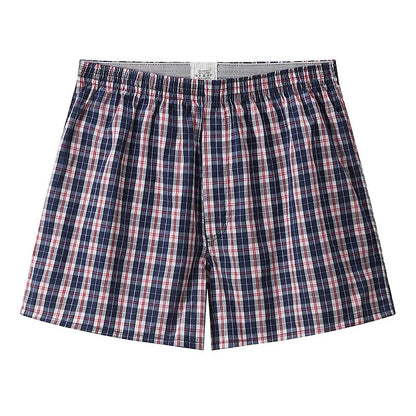 Men's loose boxer shorts in blue cotton, mid waist, plus size S-XL