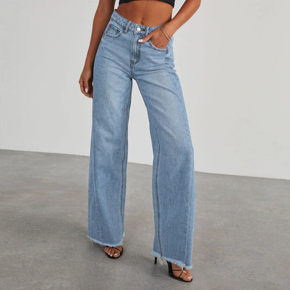 Premium high-rise denim jeans with pockets for women, available in classic colors with a comfortable, figure-flattering fit