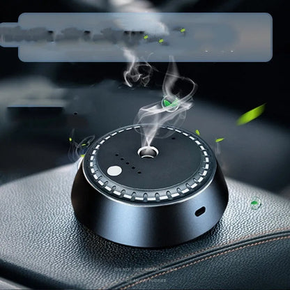 Black metal car aroma diffuser with USB charging port and 30ml capacity