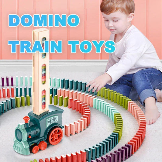 Domino Domino Train Building Blocks Toy with Automatic Dominoes Release for Engaging Educational Play