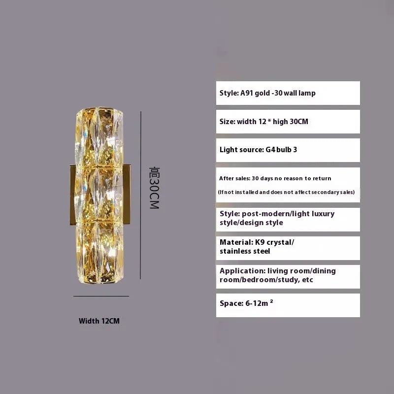 Silver or gold linear crystal wall lamp with LED lighting in various lengths for hallway or bedroom.