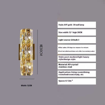 Silver or gold linear crystal wall lamp with LED lighting in various lengths for hallway or bedroom.