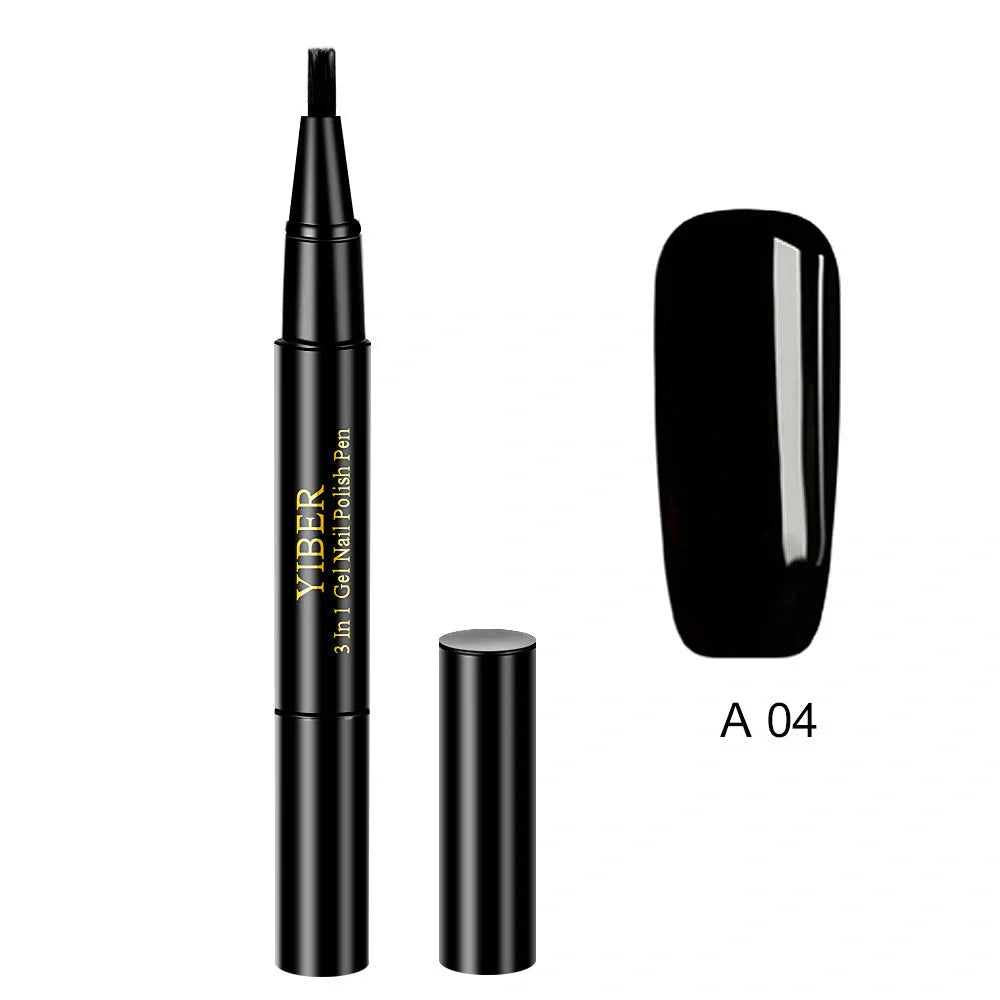 3-in-1 Gel Nail Varnish Pen with Glitter for One-Step Nail Art