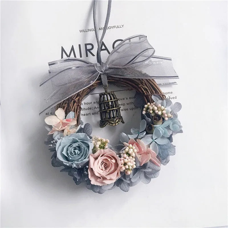 10cm wooden DIY preserved flower vine ring kit with glue and tools for salon or car hanging decoration
