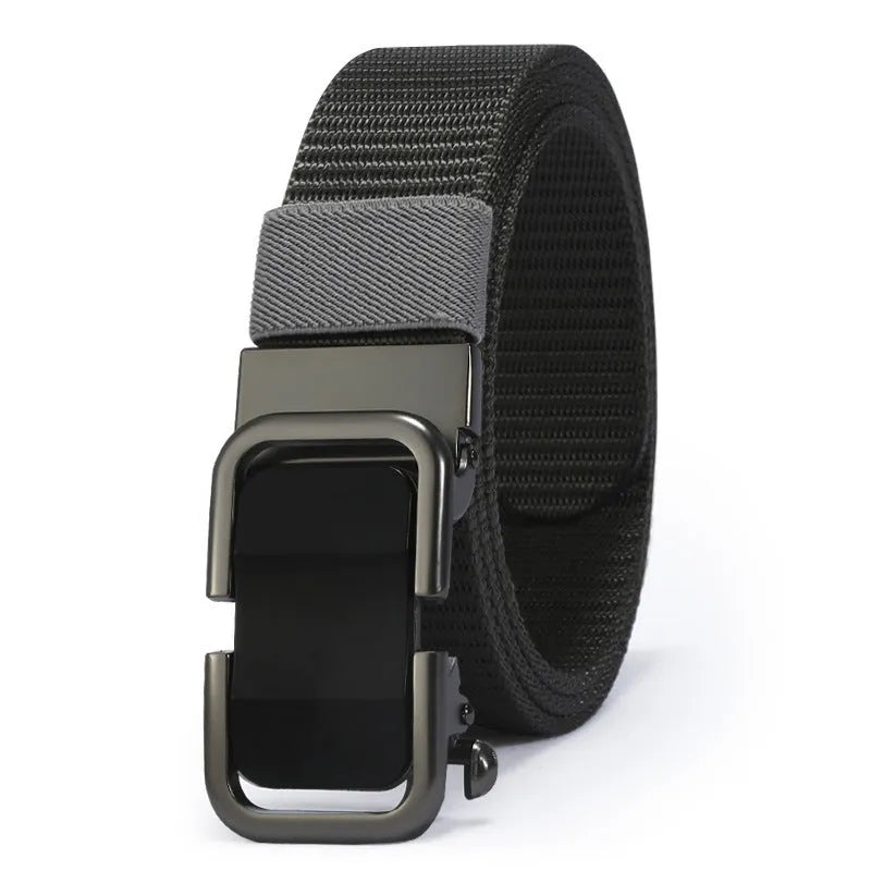 Men's toothless nylon canvas belt with an alloy buckle shown in Army Green colour, length 120cm.