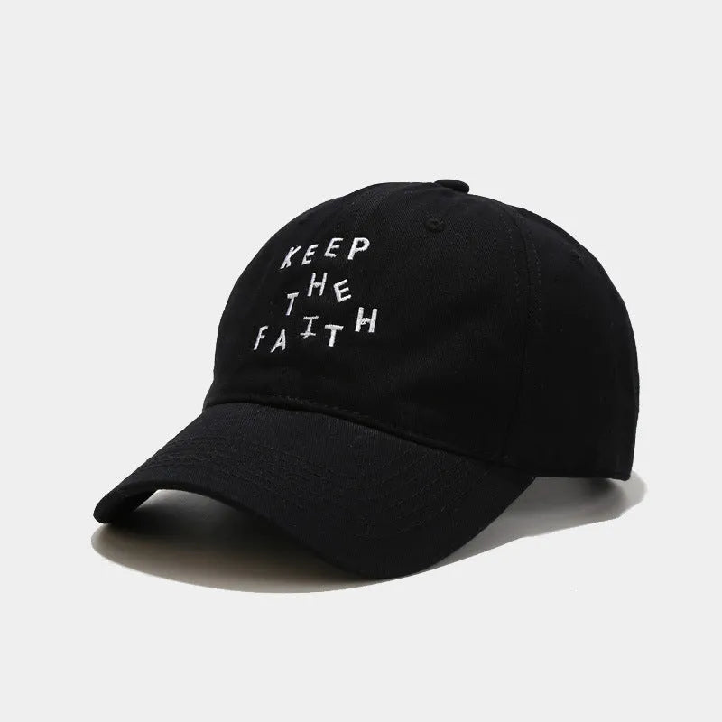 Men's cotton baseball cap with small embroidered letters on front in adjustable dome design