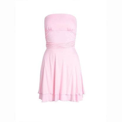 Stylish Y2K tube top mini dress with pleated design, available in a variety of vibrant colors