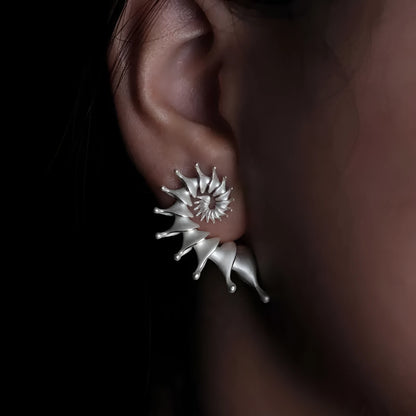 Matte finish conch shell stud earrings with three-dimensional design in alloy metal