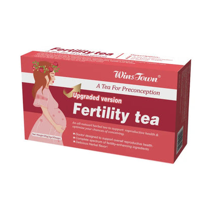 Box of Fertility Tea containing three packs of thirty herbal tea bags each.