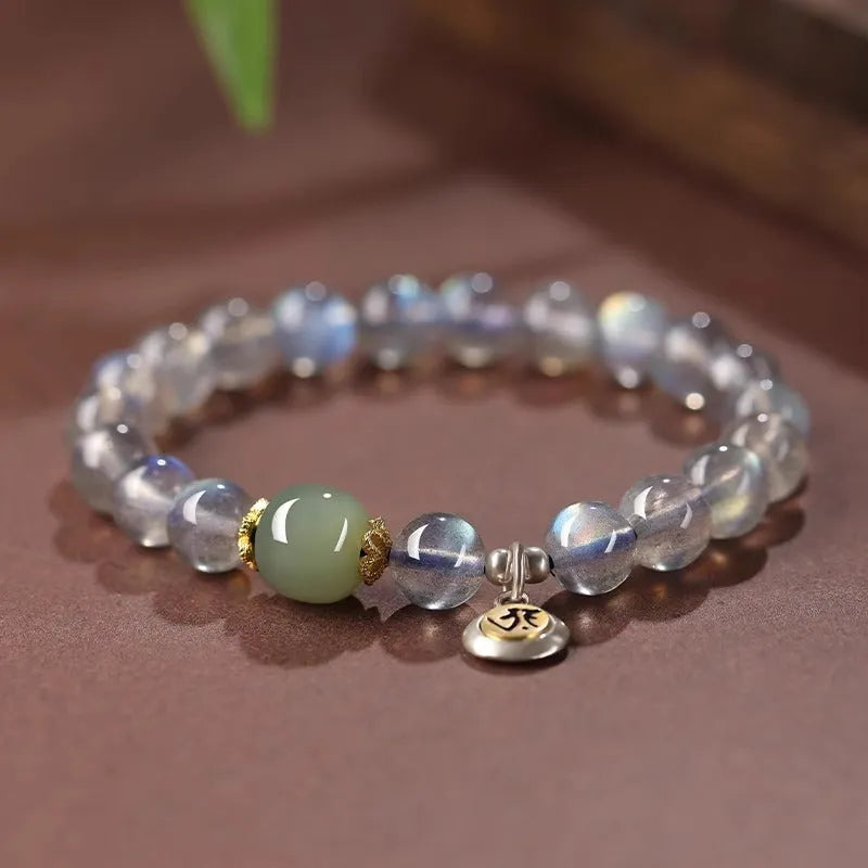 Birth Buddha Beads moonstone crystal bracelet with zodiac animal modelling and electroplated finish